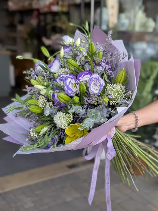 סט לבנדר - זר פרחים ועוגת מוס