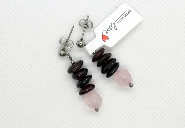 11 - עגילים מגארנט וקווארץ