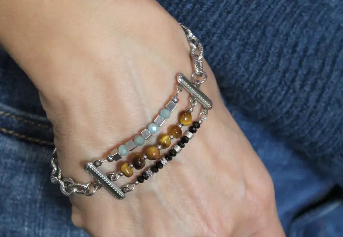 29 - צמיד מספינל שחור, אבן עין הנמר ואפטיט