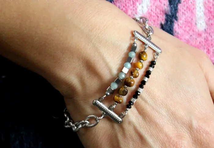 29 - צמיד מספינל שחור, אבן עין הנמר ואפטיט